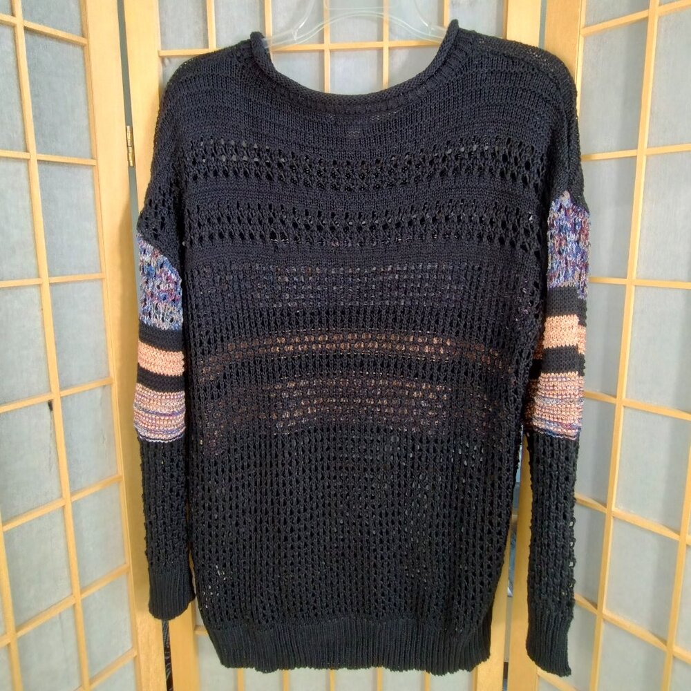 Greige Black with Multicolor Crochet Sweater Size L - Picture 2 of 7